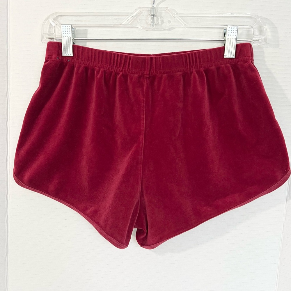 Hollister Red Maroon Velour Shorts S, Y2K Booty Lounge Wear Athletic Streetwear